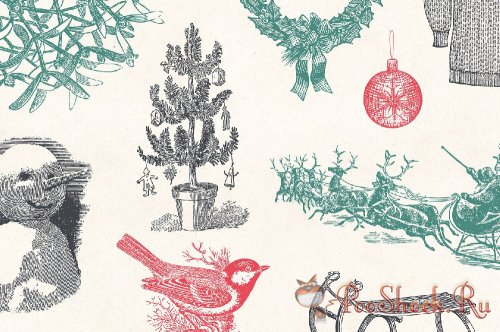 Winter Holidays - Vintage Engraving Illustration Set (PNG,AI)